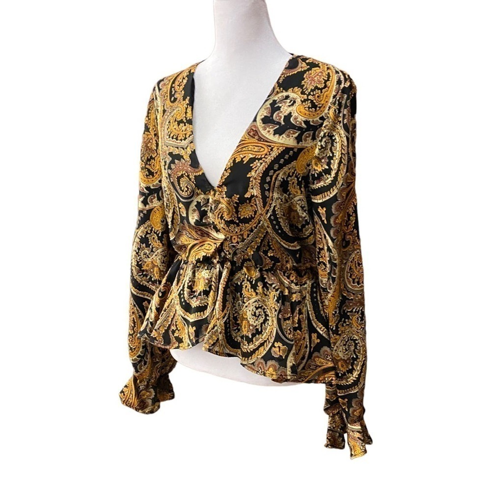 house of harlow 1960 maisha top in black gold paisley size small - Picture 7 of 13
